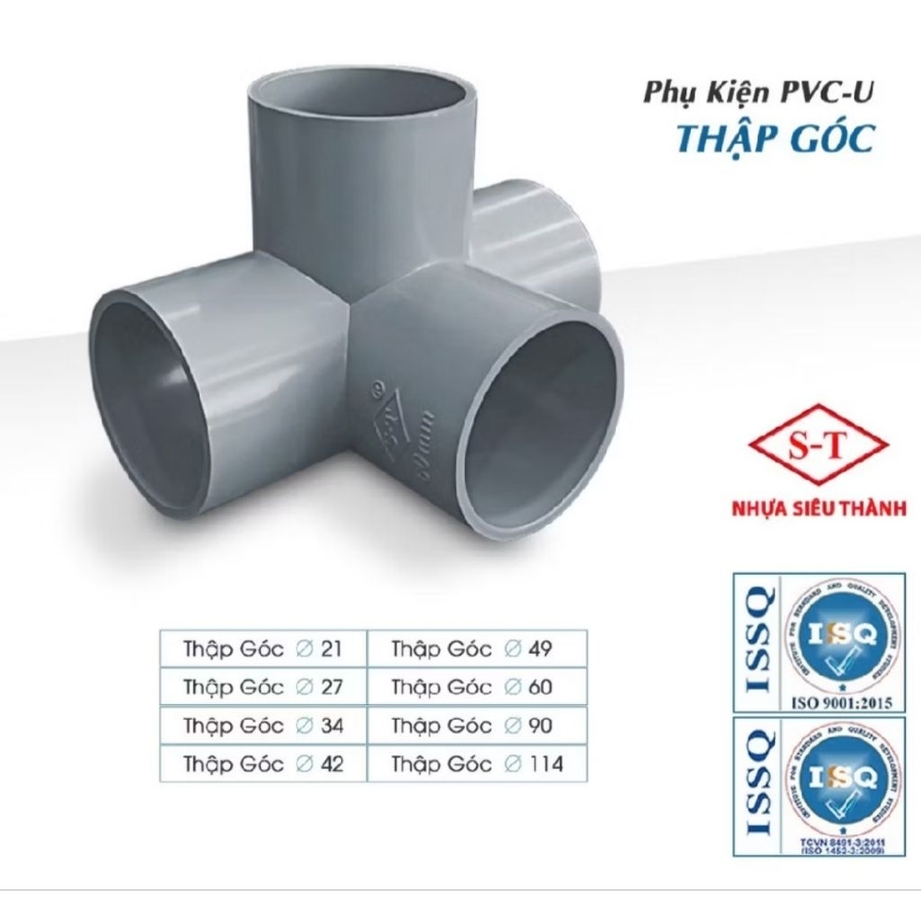[Combo 4c/8c]Chữ Thập Góc , Co góc 4 nhánh.Phi 21,phi 27, phi 34 nhựa PVC Siêu Thành