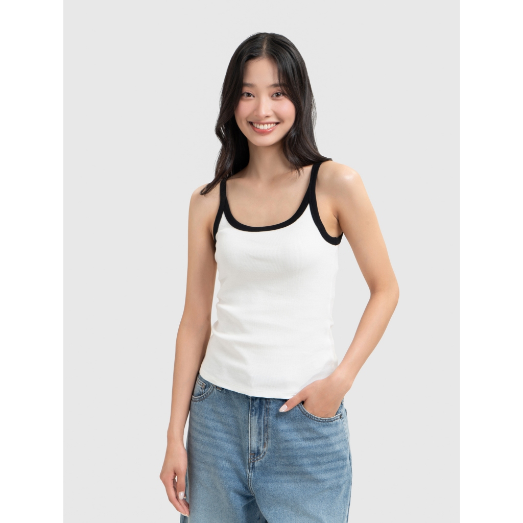 Áo hai dây nữ CANIFA áo ba lỗ dáng ôm body chất cotton pha co giãn thoáng mát 6TA26S002