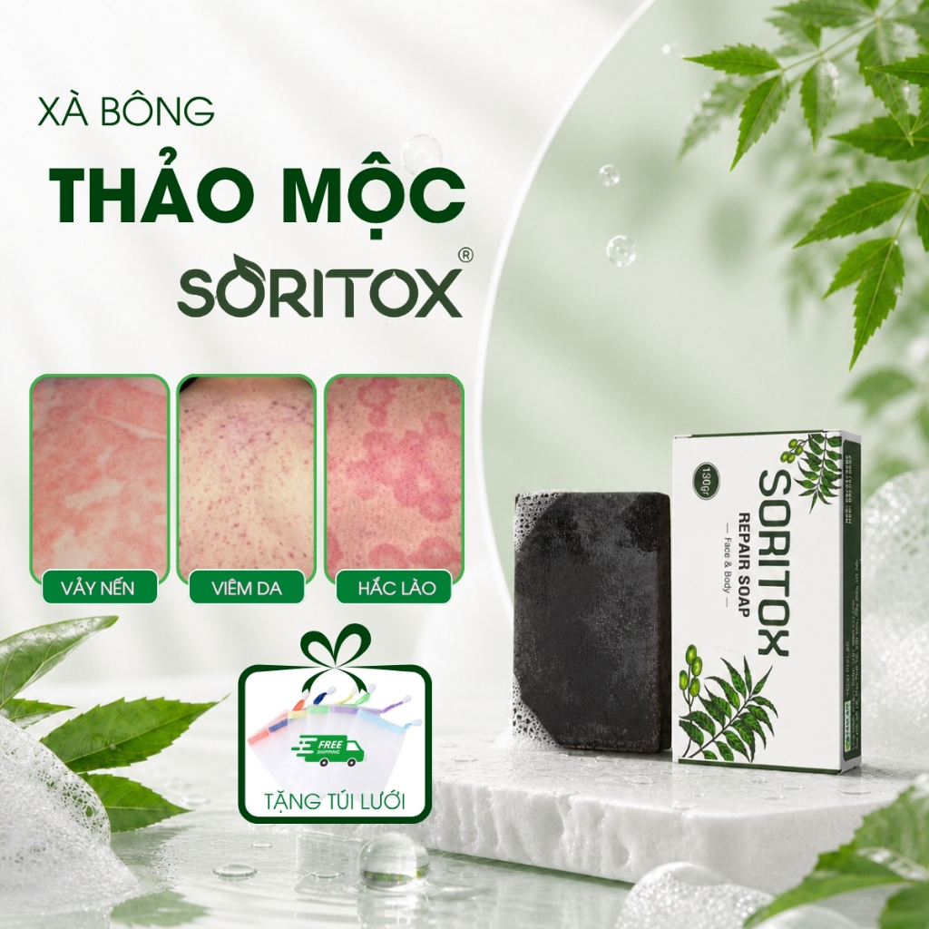 Xà Bông Tắm Cho Vảy Nến, Viêm Da, Ngứa Đỏ, Bong Chóc Từ Thảo Mộc Lá Neem Soritox 100Gr [XBX]