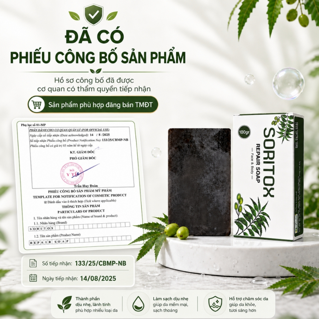 Xà Bông Tắm Cho Vảy Nến, Viêm Da, Ngứa Đỏ, Bong Chóc Từ Thảo Mộc Lá Neem Soritox 100Gr [XBX]
