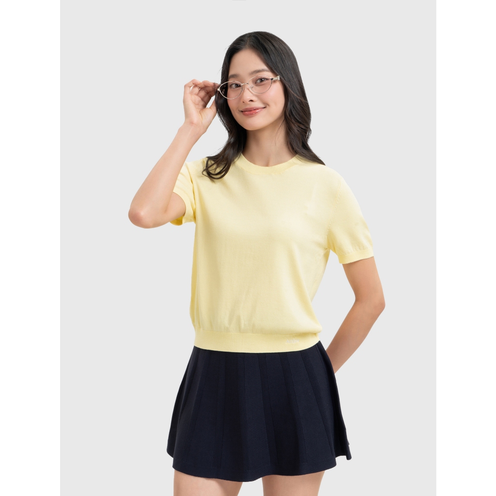 Áo len nữ CANIFA cổ tròn cộc tay dáng basic trơn chất liệu mềm mỏng nhẹ 6TE26S001