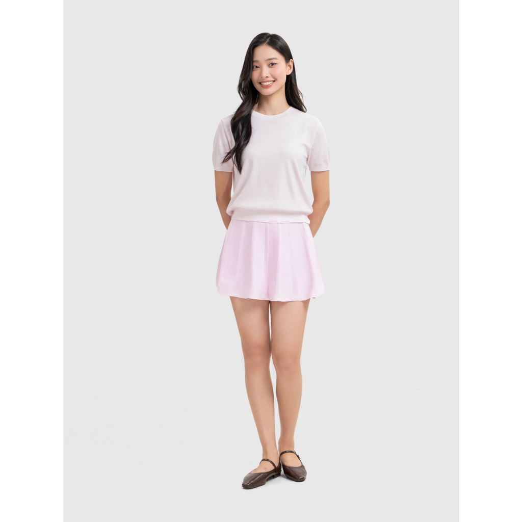 Áo len nữ CANIFA cổ tròn cộc tay dáng basic trơn chất liệu mềm mỏng nhẹ 6TE26S001