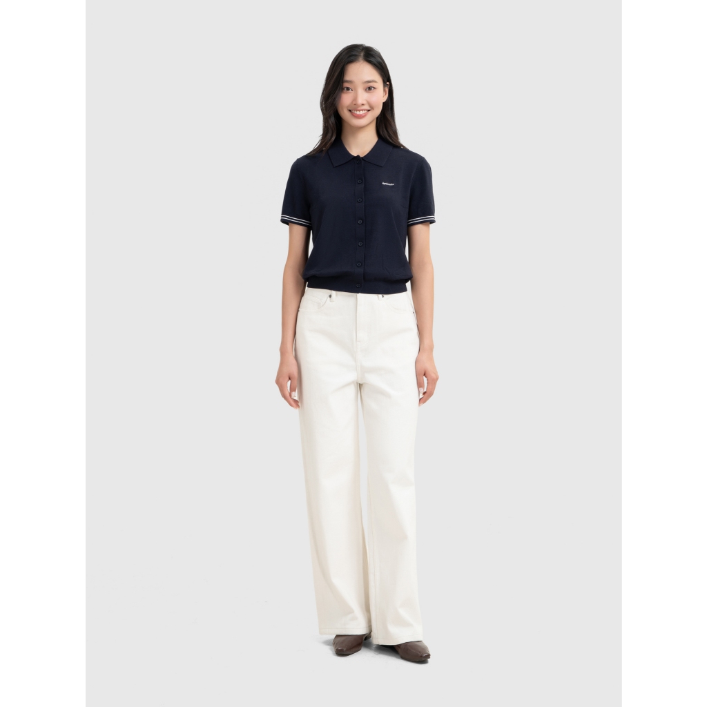 Áo len polo nữ CANIFA cổ bẻ cộc tay phối line mềm mịn co giãn 6TE26S005