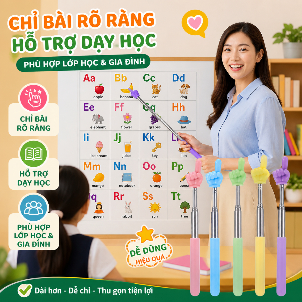 Gậy chỉ bài co giãn – Dụng cụ dạy học cho giáo viên – Que chỉ đọc sách cho bé – Nhỏ gọn dùng tại nhà