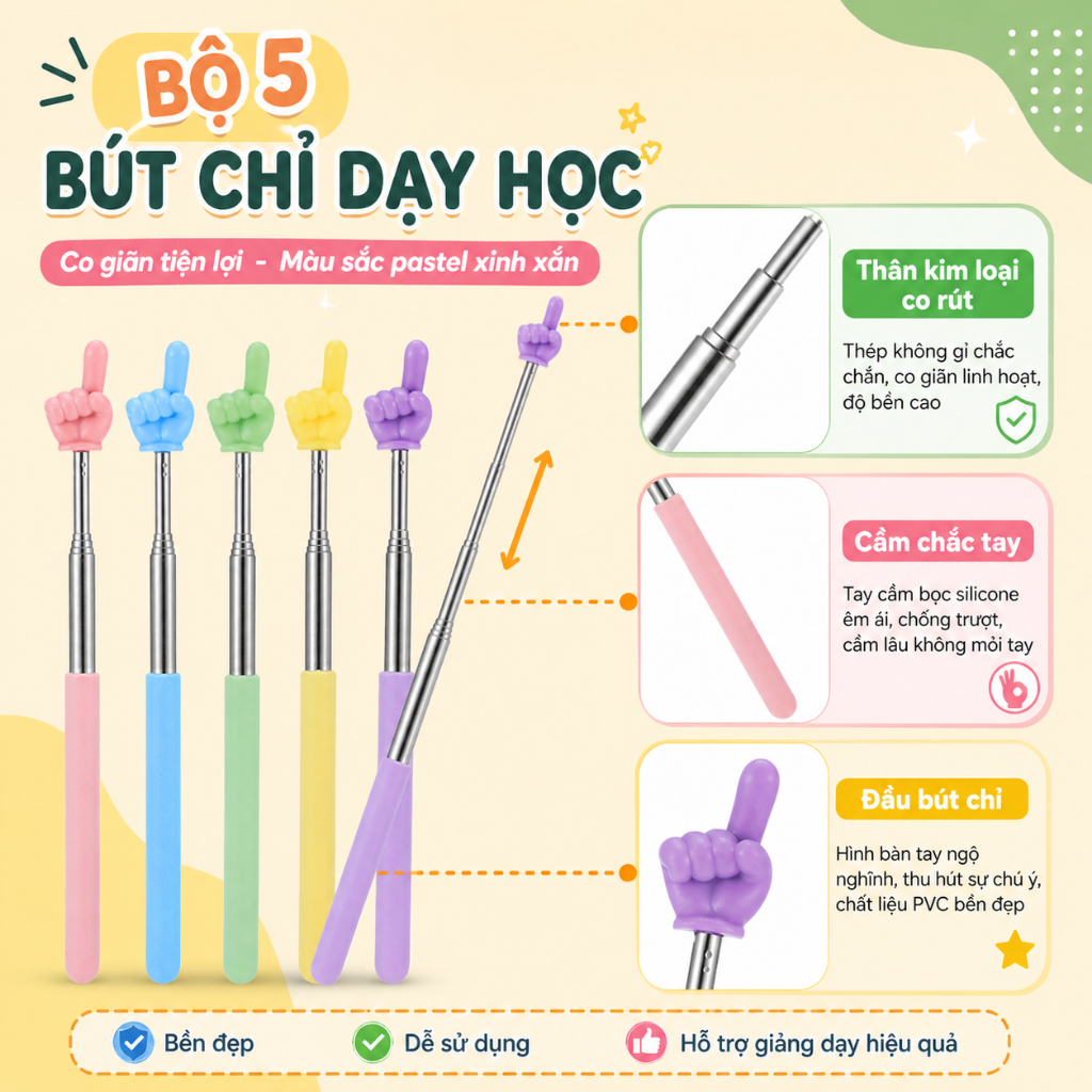 Gậy chỉ bài co giãn – Dụng cụ dạy học cho giáo viên – Que chỉ đọc sách cho bé – Nhỏ gọn dùng tại nhà
