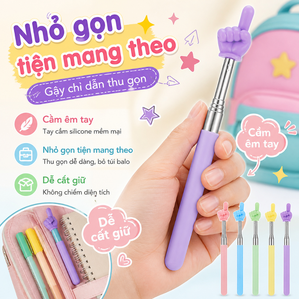 Gậy chỉ bài co giãn – Dụng cụ dạy học cho giáo viên – Que chỉ đọc sách cho bé – Nhỏ gọn dùng tại nhà