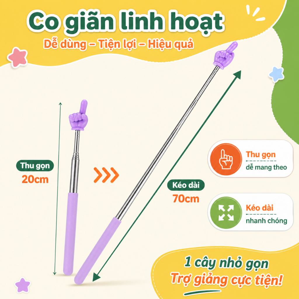 Gậy chỉ bài co giãn – Dụng cụ dạy học cho giáo viên – Que chỉ đọc sách cho bé – Nhỏ gọn dùng tại nhà