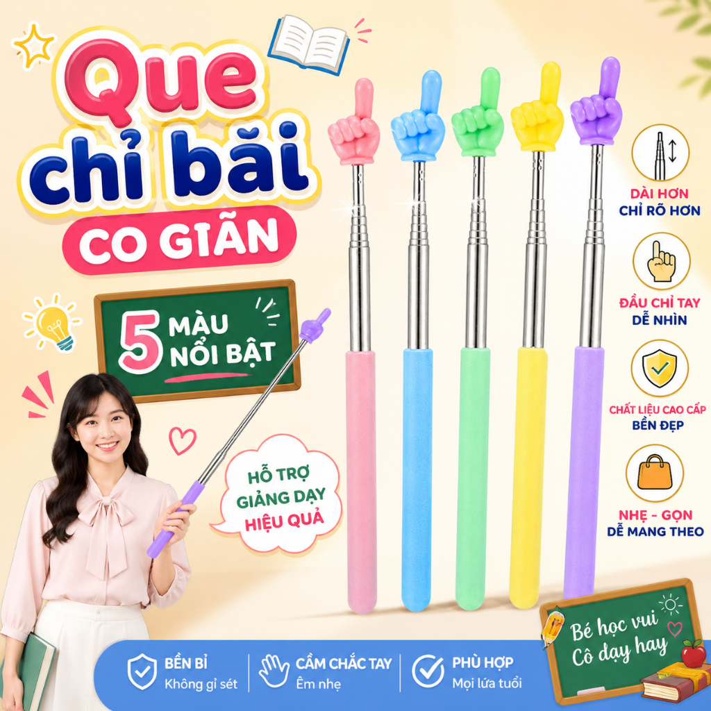 Gậy chỉ bài co giãn – Dụng cụ dạy học cho giáo viên – Que chỉ đọc sách cho bé – Nhỏ gọn dùng tại nhà