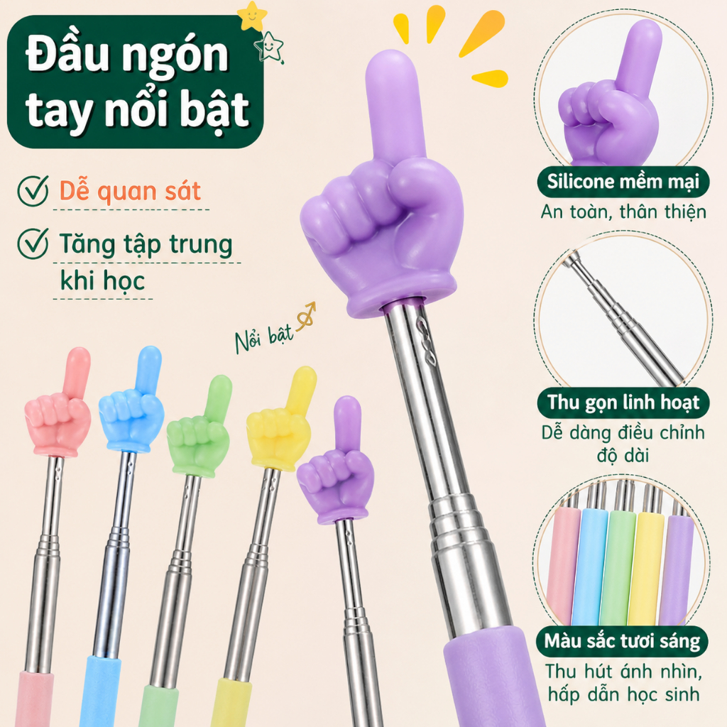Gậy chỉ bài co giãn – Dụng cụ dạy học cho giáo viên – Que chỉ đọc sách cho bé – Nhỏ gọn dùng tại nhà