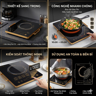 Bếp Hồng Ngoại Đơn Hare HR-IF20H9 2000W Mặt Kính Cường Lực - Nấu Nhanh Chín Đều, Điều Khiển Cảm Ứng
