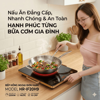 Bếp Hồng Ngoại Đơn Hare HR-IF20H9 2000W Mặt Kính Cường Lực - Nấu Nhanh Chín Đều, Điều Khiển Cảm Ứng