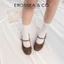 - Giày búp bê mary jane mũi tròn phối nơ chất liệu da lộn kiểu dáng basic cao 2,5cm màu nâu - EL127