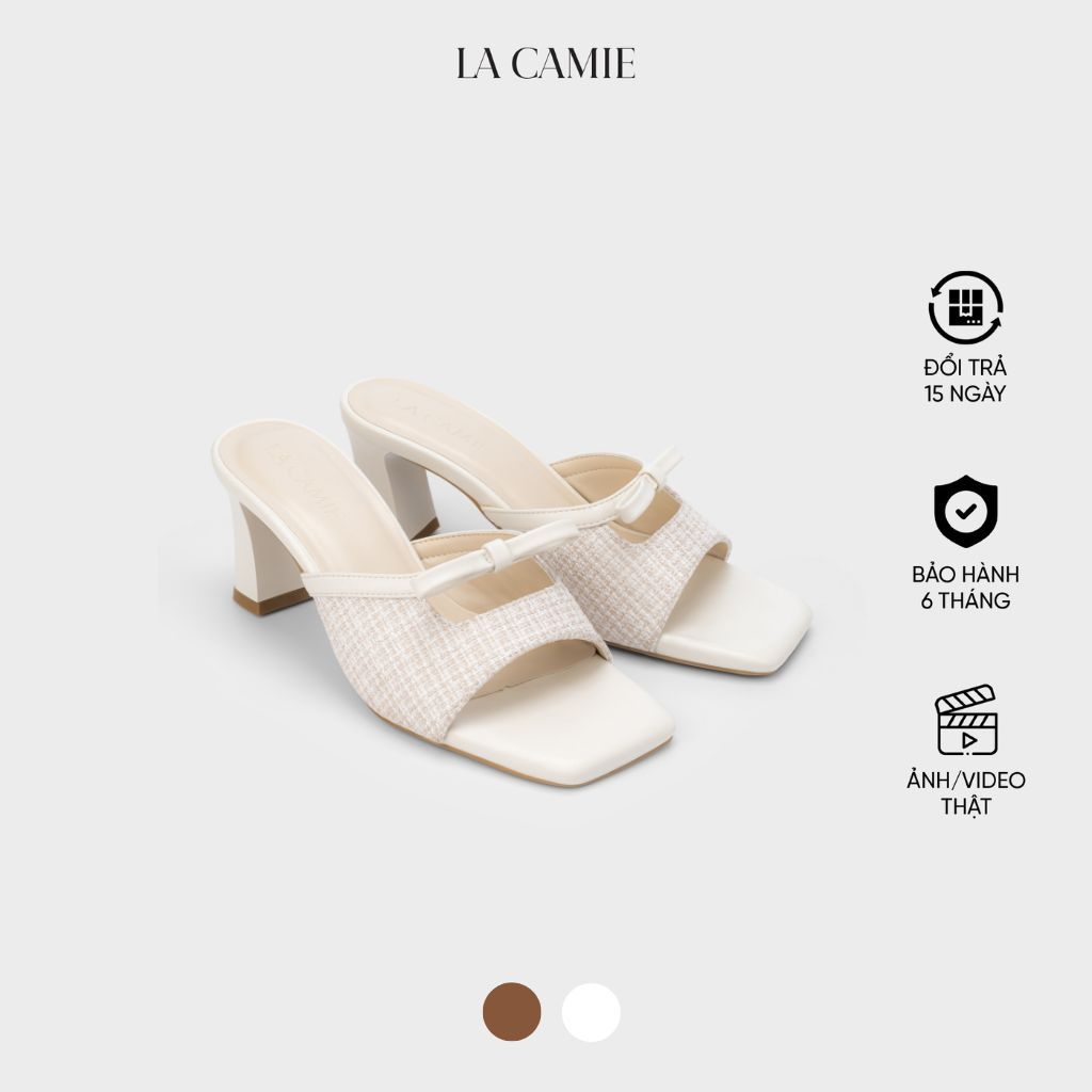 Dép cao gót chất liệu vải tweed với thiết kế nữ tính mềm mại thương hiệu La Camie DC6B0312