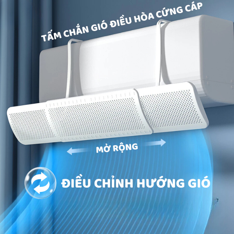 [LOẠI 1] Tấm Chắn Gió Điều Hòa 3 Cánh Xoay 180° – Tấm Chuyển Hướng Gió Máy Lạnh, Kéo Dài Thu Gọn, Chống Thổi Thẳng