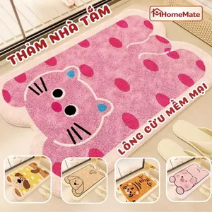 Thảm Lau Chân Nhà Tắm Cashmere Lông Mềm – Thấm Nước Nhanh Khô, Chống Trượt, Hình Thú Dễ Thương Giặt Máy