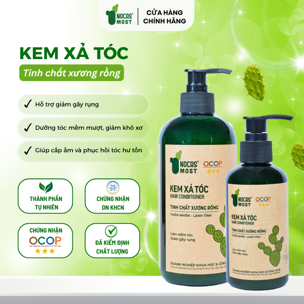 Kem xả tóc thiên nhiên chiết xuất xương rồng Nocas Most làm mềm tóc, giảm gãy rụng