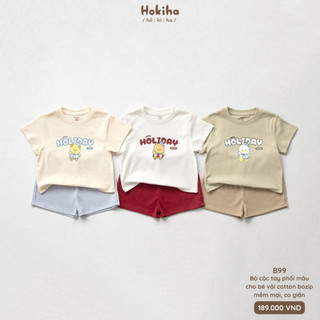 Bộ Cộc Tay Phối Màu Hình Đáng Yêu Cho Bé Trai Bé Gái Hokiha Vải Cotton Mềm Mại, Co Giãn Thoải Mái Size Từ 8-17kg B99