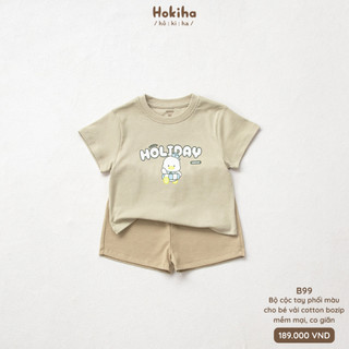 Bộ Cộc Tay Phối Màu Hình Đáng Yêu Cho Bé Trai Bé Gái Hokiha Vải Cotton Mềm Mại, Co Giãn Thoải Mái Size Từ 8-17kg B99