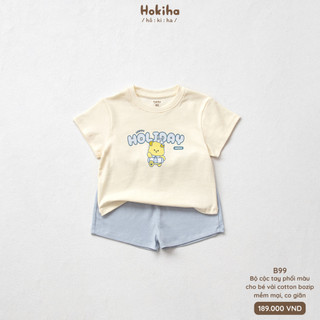 Bộ Cộc Tay Phối Màu Hình Đáng Yêu Cho Bé Trai Bé Gái Hokiha Vải Cotton Mềm Mại, Co Giãn Thoải Mái Size Từ 8-17kg B99