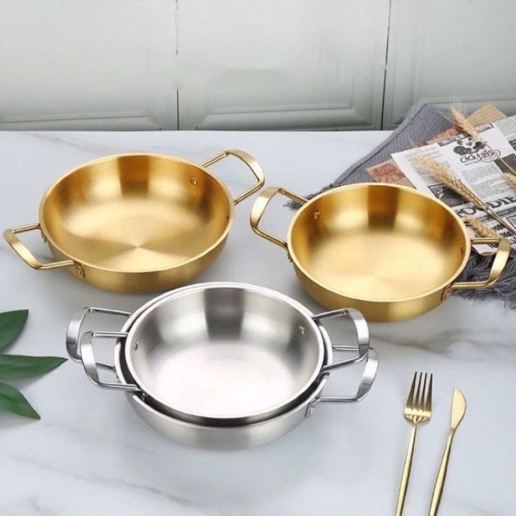 Nồi Nấu Mì Cay Inox Mạ Vàng 20cm ALO HOME Chảo Đáy Sâu Dùng Lẩu Mini Xào Nấu Tại Bàn Tiện Lợi