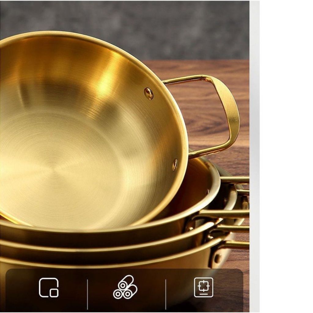 Nồi Nấu Mì Cay Inox Mạ Vàng 20cm ALO HOME Chảo Đáy Sâu Dùng Lẩu Mini Xào Nấu Tại Bàn Tiện Lợi