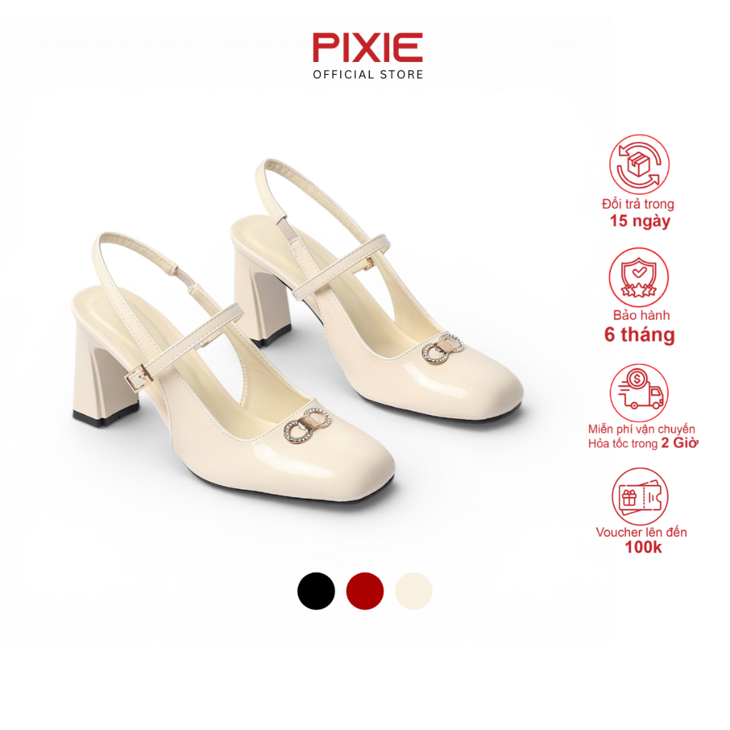 Giày Slingback Cao Gót Nữ 7cm Quai Ngang Đính Khóa Pixie H459