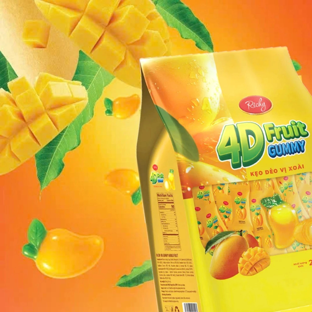 [MUA 1 TẶNG 1]Kẹo Dẻo Richy 4D Fruit Gummies 216g Sốt Trái Cây Tươi Vị Đào/ Xoài Ngọt Ngào