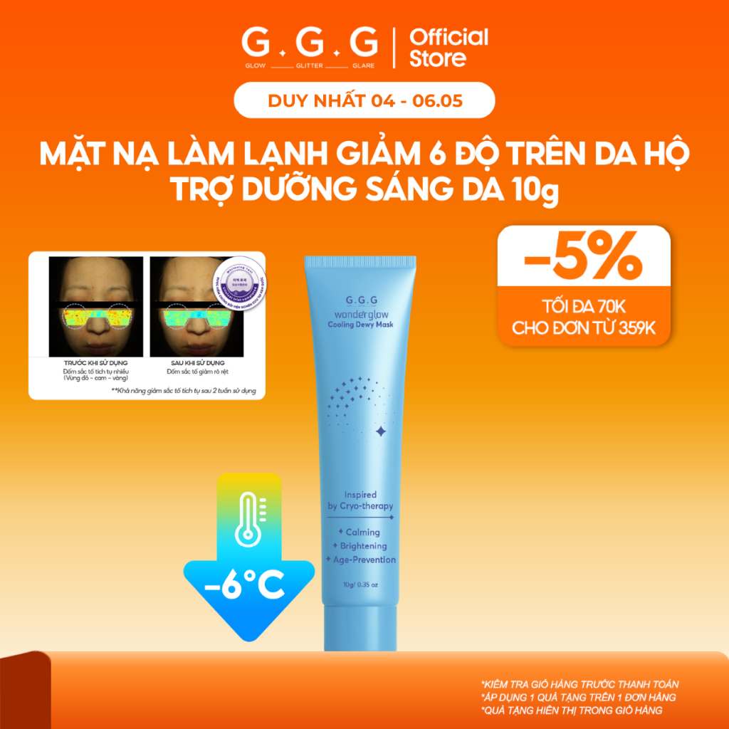Mặt Nạ Hạ Nhiệt GGG - Làm Dịu Da Ửng Đỏ, Dưỡng Trắng Sáng & Mờ Thâm Sạm G.G.G Wonder Glow Cooling Dewy Mask 10g