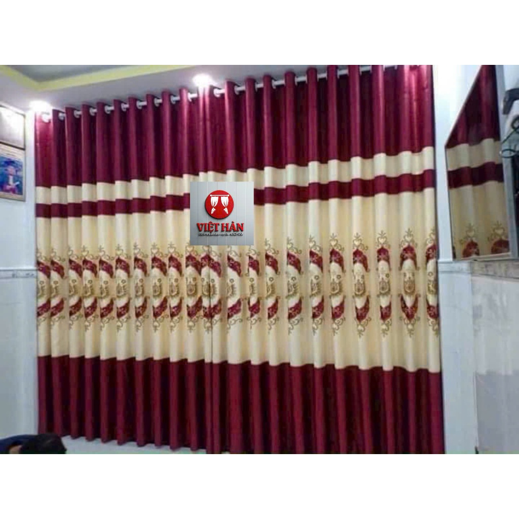 1 TẤM GẤM THÊU MÀU ĐỎ CHƯA CÓ CÂY TREO - TREO 1 TẤM MUA 1 TẤM _TREO 2 TẤM MUA 2 TẤM RÈM CỬA VIỆT HÀN