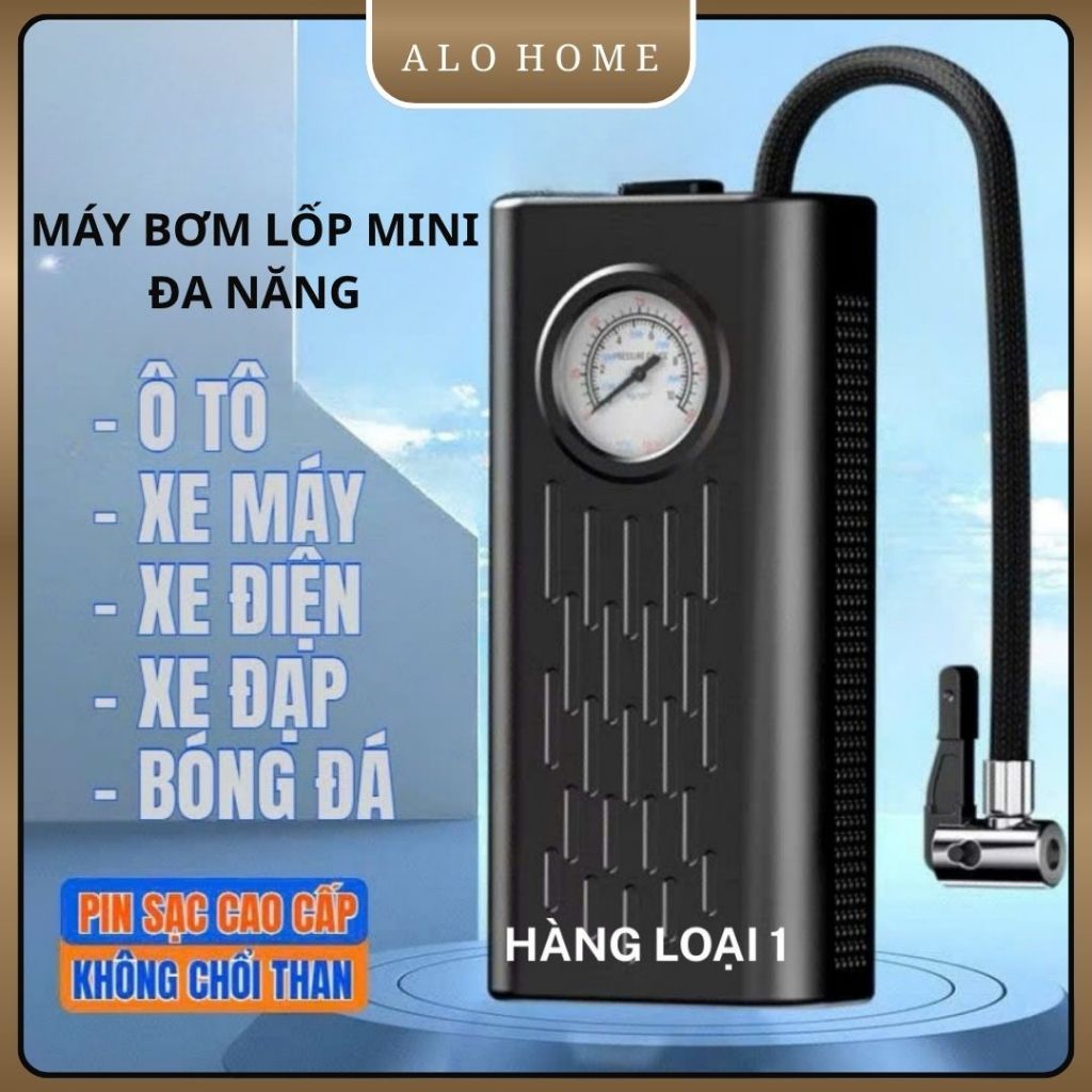 Máy Bơm Lốp Mini ALOHOME Bơm Hơi Cầm Tay Dùng Pin Sạc Cho Ô Tô Xe Máy Xe Đạp Bóng