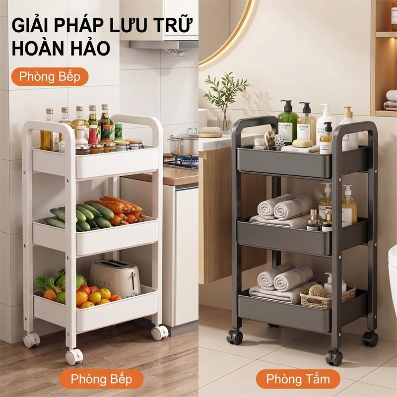 Xe Đẩy Spa Đựng Đồ Có Bánh Xe Kệ Sắt Đa Năng Chắc Chắn Kệ Tiện Lợi 3/4/5 lớp