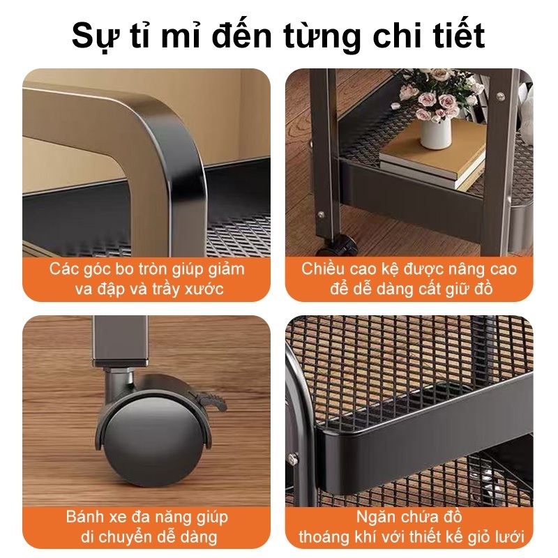 Xe Đẩy Spa Đựng Đồ Có Bánh Xe Kệ Sắt Đa Năng Chắc Chắn Kệ Tiện Lợi 3/4/5 lớp