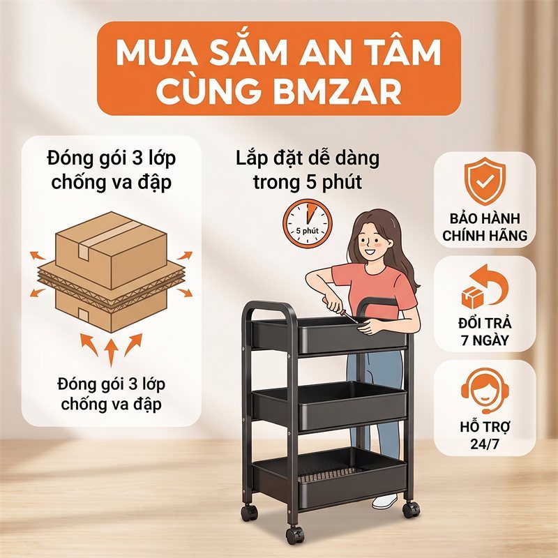 Xe Đẩy Spa Đựng Đồ Có Bánh Xe Kệ Sắt Đa Năng Chắc Chắn Kệ Tiện Lợi 3/4/5 lớp