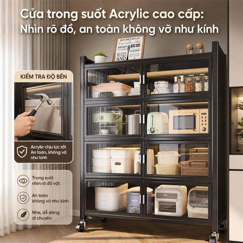 Tủ bếp Đa Năng thép cacbon Kệ để đồ nhà bếp thời trang bền và mạnh mẽ Kệ tủ có bánh xe
