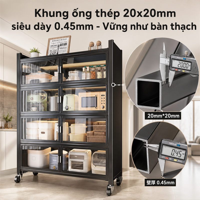 Tủ bếp Đa Năng thép cacbon Kệ để đồ nhà bếp thời trang bền và mạnh mẽ Kệ tủ có bánh xe