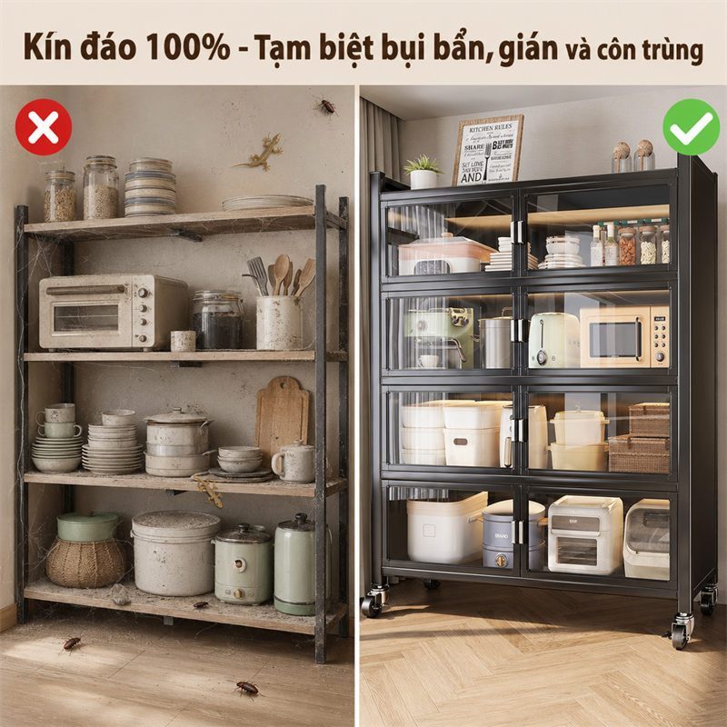 Tủ bếp Đa Năng thép cacbon Kệ để đồ nhà bếp thời trang bền và mạnh mẽ Kệ tủ có bánh xe