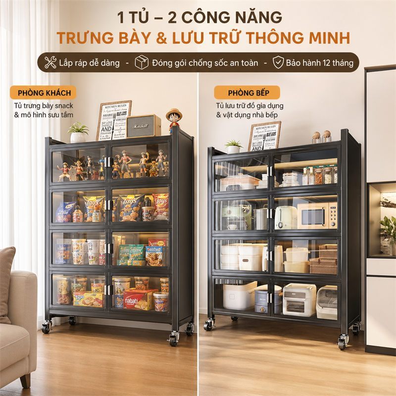 Tủ bếp Đa Năng thép cacbon Kệ để đồ nhà bếp thời trang bền và mạnh mẽ Kệ tủ có bánh xe