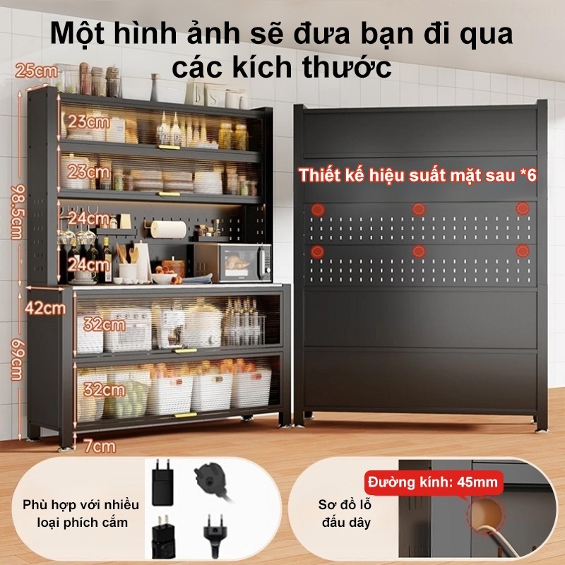 Kệ Nhà Bếp Đa Năng Thép Carbon Tủ bếp Khả năng chịu tải mạnh mẽ Kệ tủ chống bụi và chống gỉ