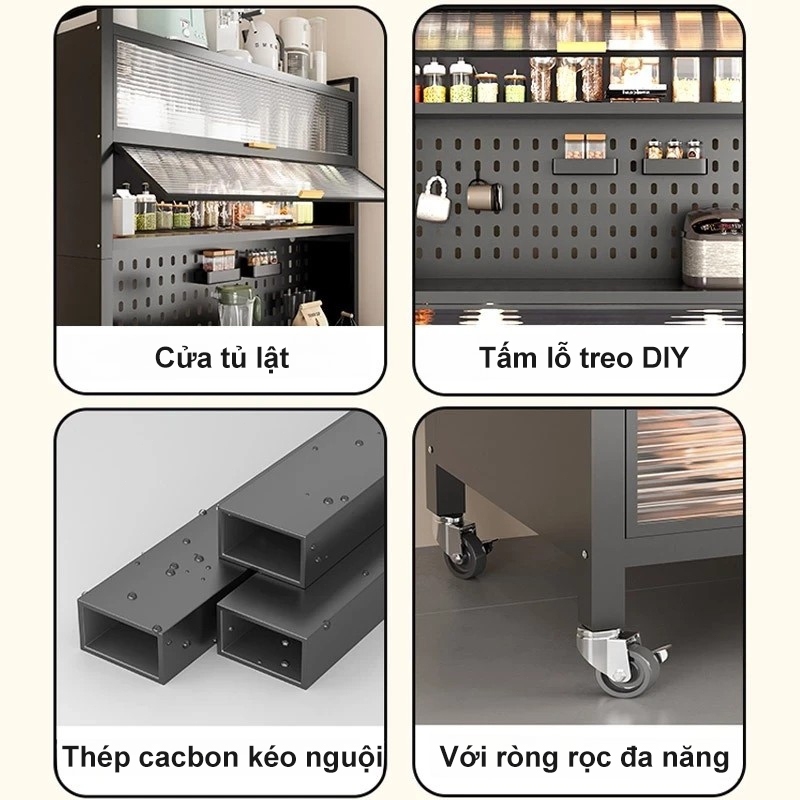 Kệ Nhà Bếp Đa Năng Thép Carbon Tủ bếp Khả năng chịu tải mạnh mẽ Kệ tủ chống bụi và chống gỉ