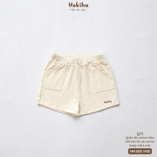 Quần Đùi Phối Túi Thêu Chữ Gấu Quần Cho Bé Trai Bé Gái Hokiha Vải Cotton Mềm Mại, Thoáng Mát Size 8-17kg Q72