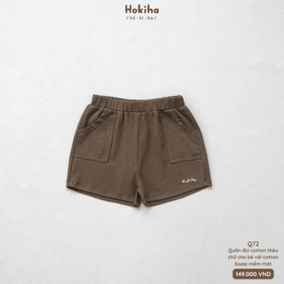 Quần Đùi Phối Túi Thêu Chữ Gấu Quần Cho Bé Trai Bé Gái Hokiha Vải Cotton Mềm Mại, Thoáng Mát Size 8-17kg Q72