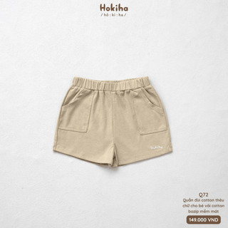 Quần Đùi Phối Túi Thêu Chữ Gấu Quần Cho Bé Trai Bé Gái Hokiha Vải Cotton Mềm Mại, Thoáng Mát Size 8-17kg Q72