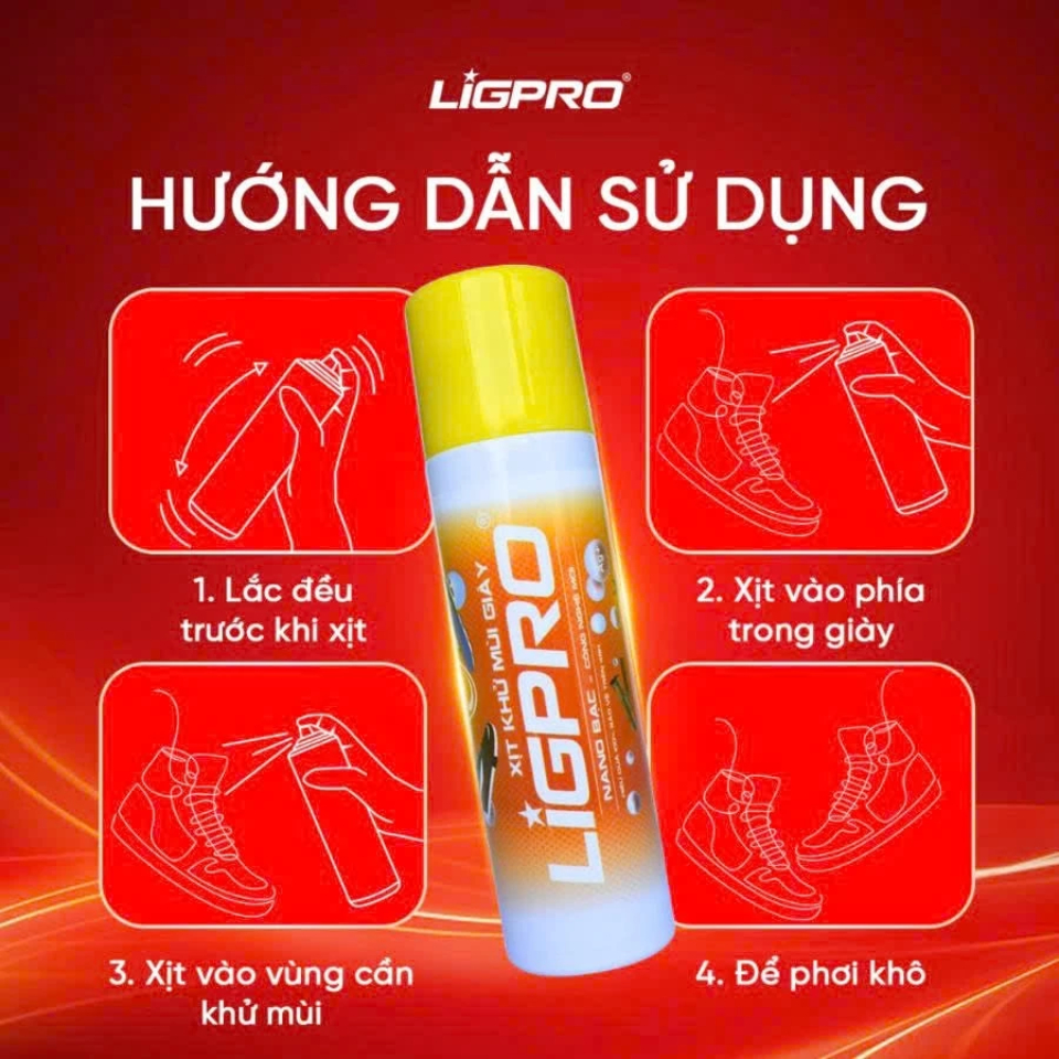 Bình xịt khử mùi giày Ligpro công nghệ nano bạc 200ml
