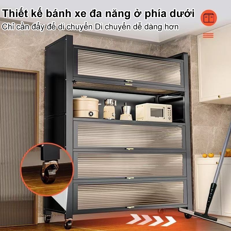 Kệ Tủ Bếp thép cacbon Kệ tủ đa năng có cửa trong suốt chống bụi tiện lợi Kệ để đồ nhà bếp đẹp mắt