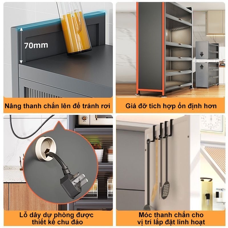 Kệ Tủ Bếp thép cacbon Kệ tủ đa năng có cửa trong suốt chống bụi tiện lợi Kệ để đồ nhà bếp đẹp mắt