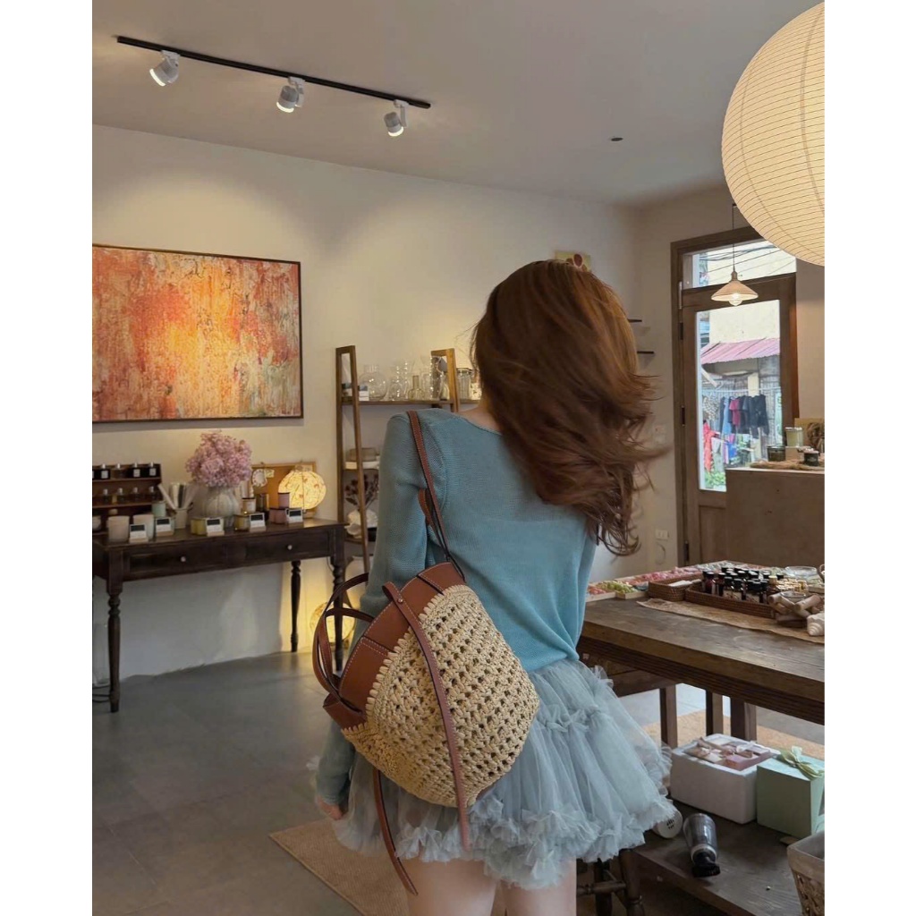 ZIMM STORE-Combo áo hai dây phối chân váy tutu tầng voan lưới và áo khoác len mỏng nhẹ nhàng