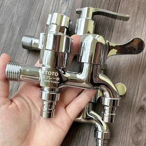 Vòi Nước 2 Đầu Ra Ren 21 Chất Liệu Inox 304 Cao Cấp Tiện Lợi