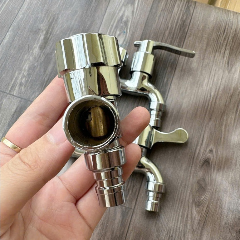 Vòi Nước 2 Đầu Ra Ren 21 Chất Liệu Inox 304 Cao Cấp Tiện Lợi
