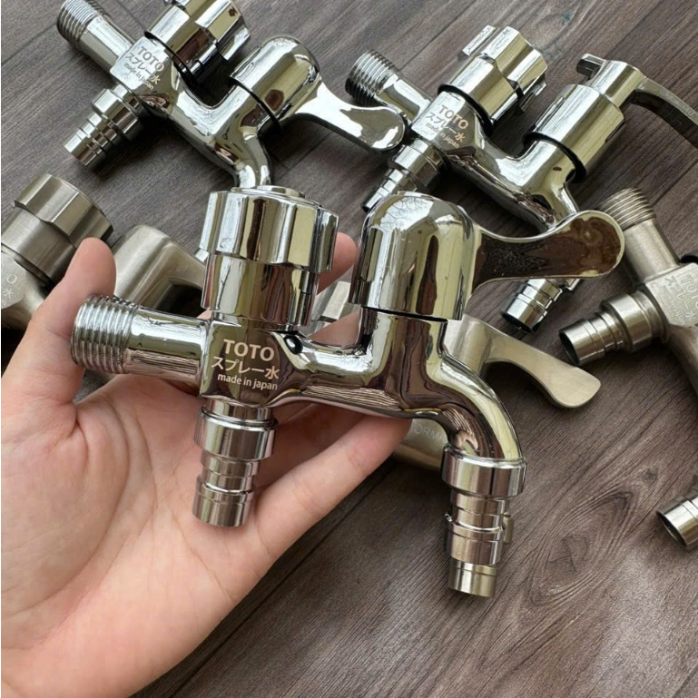 Vòi Nước 2 Đầu Ra Ren 21 Chất Liệu Inox 304 Cao Cấp Tiện Lợi