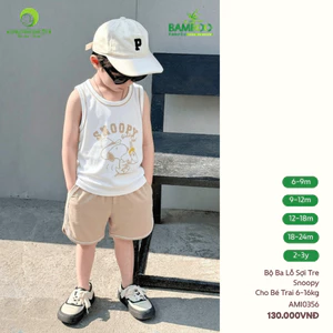 AMI0356 - Bộ Ba Lỗ Bé Trai Anminaza Phối Viền Lé Snoopy Vải Sợi Tre Mềm Mại Thoáng Mát